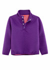 Front view of kids purple fleece pullover mountain outdoor shirt