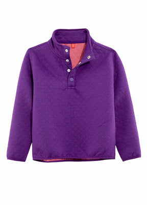 Front view of kids purple fleece pullover mountain outdoor shirt
