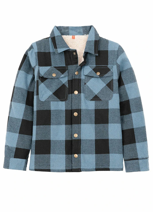 Boys and Girls Sherpa Lined Snap Plaid Shirt Jacket,Flannel Shacket