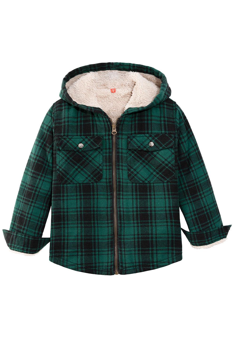 Boys Sherpa Lined Flannel Jacket,Full Zip Up Plaid FlannelGo