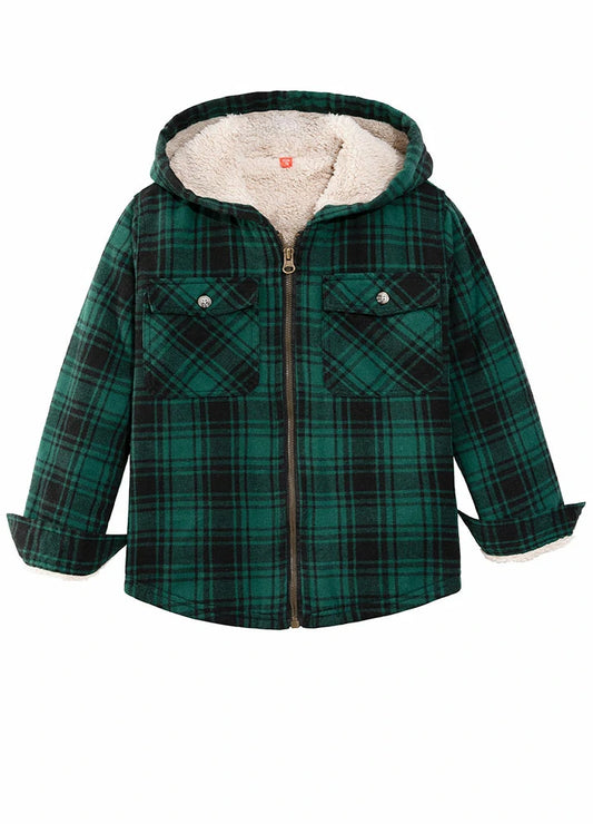 Kids Matching Family Green Hooded Flannel Jacket