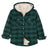 Front view of kids green flannel hooded jacket