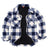 Front view of boys navy white flannel shirt jacket