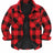 Front view of boys red buffalo plaid shirt jacket