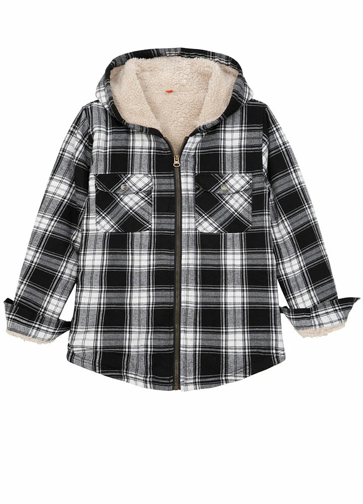 Kids Matching Family Black White Hooded Flannel Jacket