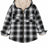 Front view of black white toddler plaid flannel shacket