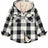 Front view of boys black black beige flannel jacket for ourdoor