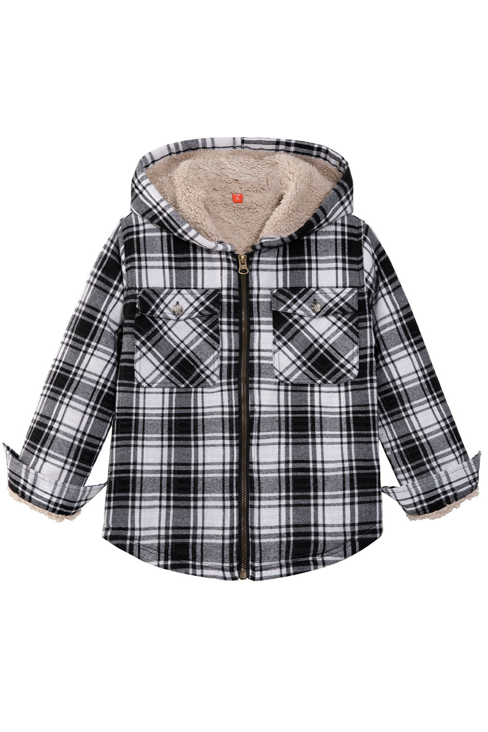 Kids Matching Family Black White Hooded Flannel Jacket