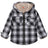 Front view of boys black white flannel jacket