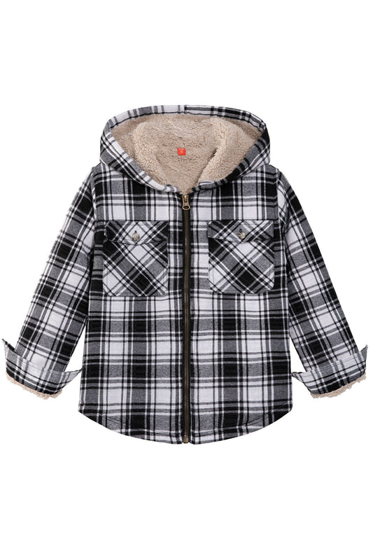 Boys Full Zip Up Sherpa Lined Plaid Flannel Jacket