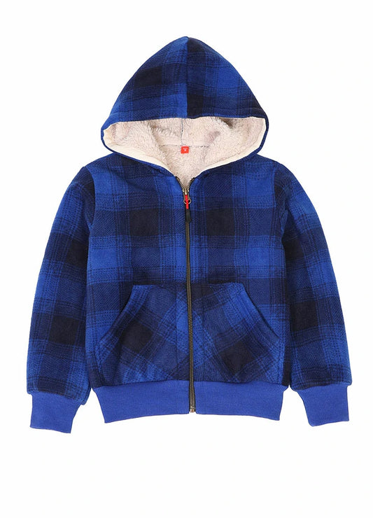 Kids Boys and Girls Sherpa Lined Full Zip Hooded Plaid Sweatshirt Jac