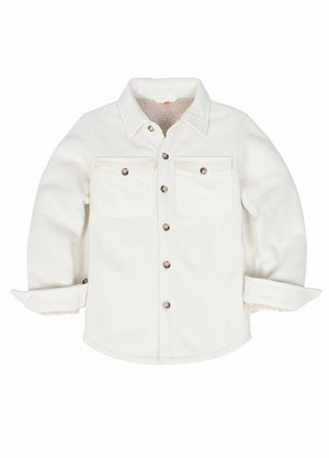 Front view of girls white fleece flannel shirt jacket