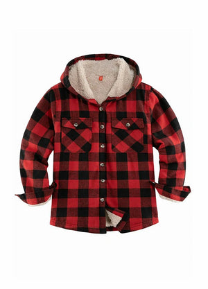 Front view of kids buffalo red flannel plaid jacket