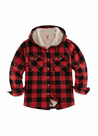 Front view of kids buffalo red flannel plaid jacket