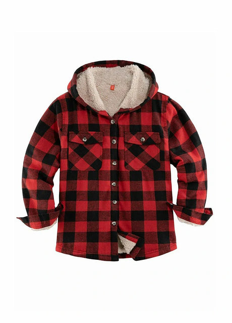 Front view of kids buffalo red flannel plaid jacket