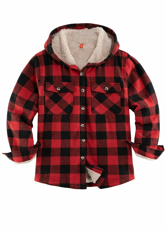 Kids Matching Family Buffalo Red Hooded Plaid Flannel Shirt Jacket