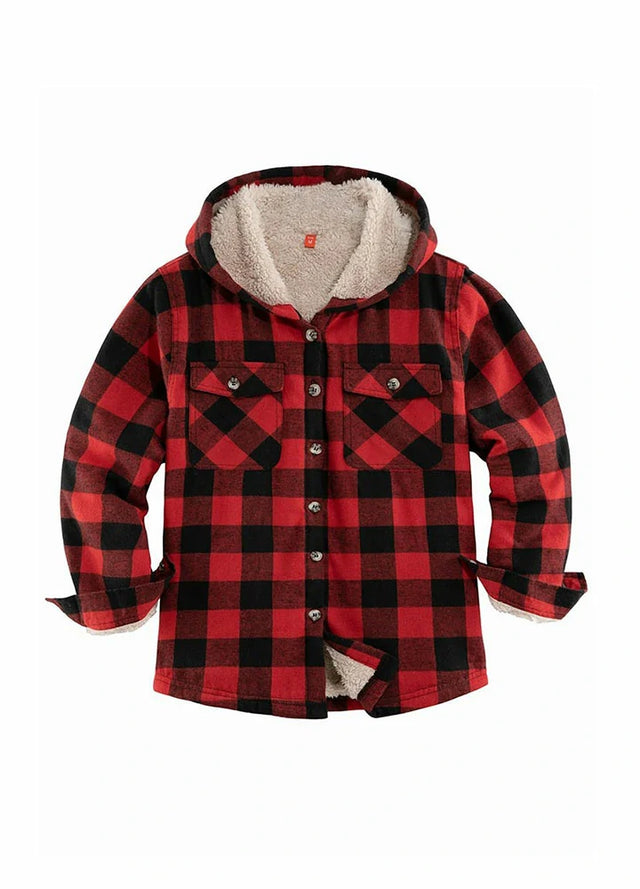 Front view of kids buffalo red flannel plaid jacket