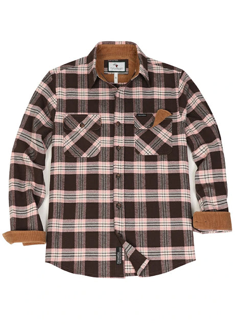 Front view of pink coffee men's warm timberline midweight flannel shirt 