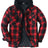 Front view of red men's thicken plaid hooded flannel shirt jacket