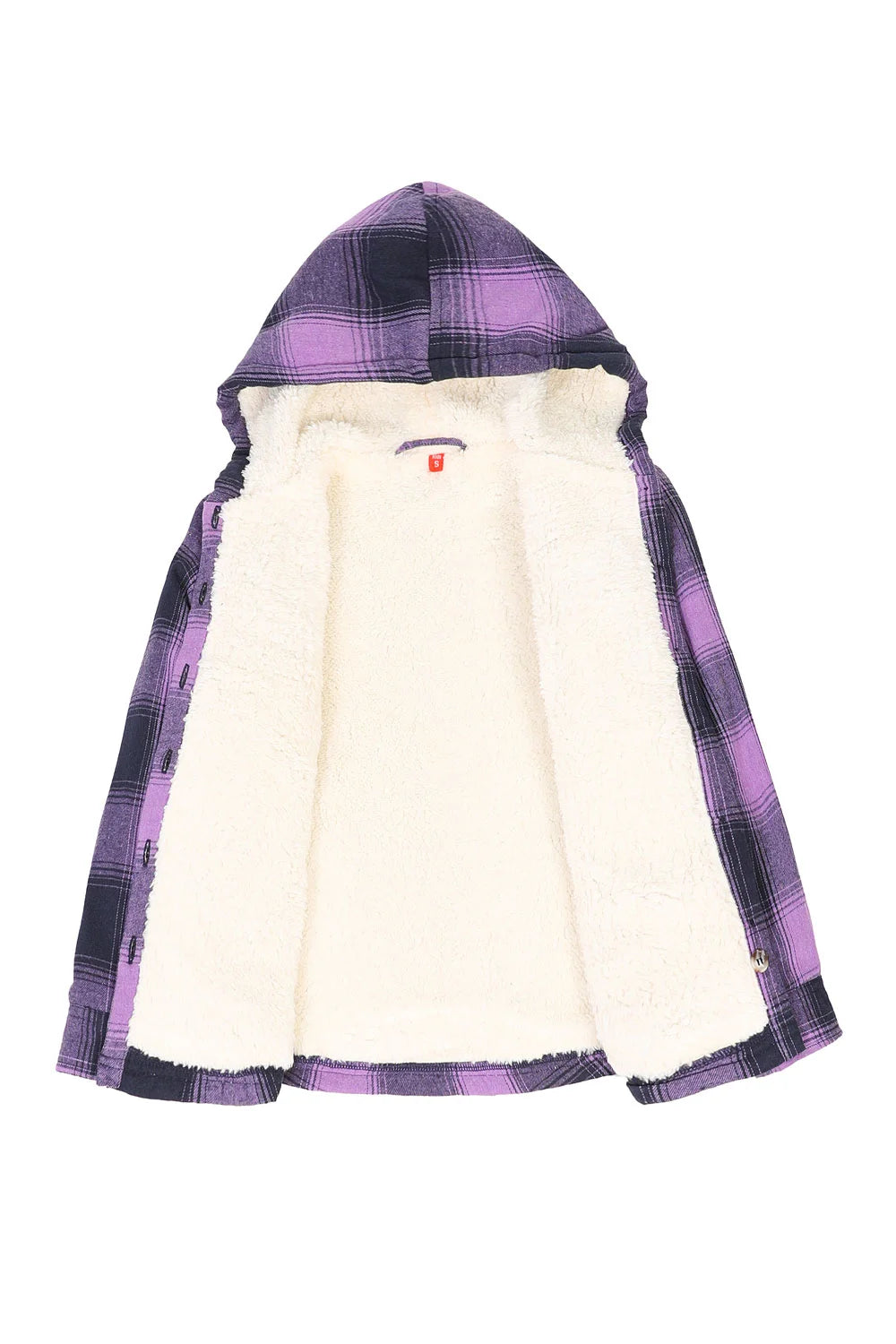 Girls Hooded Plaid Flannel Shirt Jacket,Sherpa Lined
