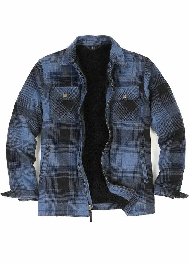 Men s Fleece Lined Zip Up Plaid Flannel Shirt Jacket FlannelGo