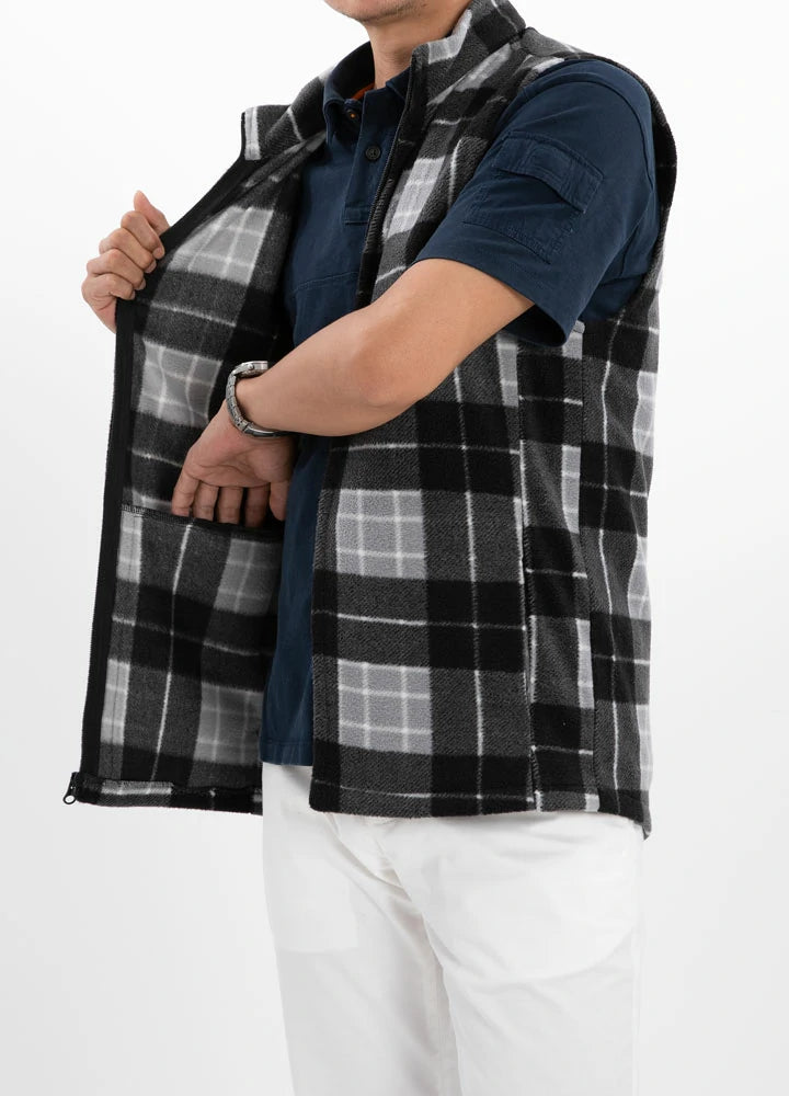 Men's Plaid Fleece Vest,  4 Utility Pockets