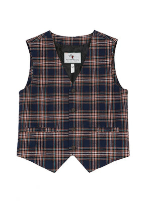 Front view of kids navy brown dressy suit vest