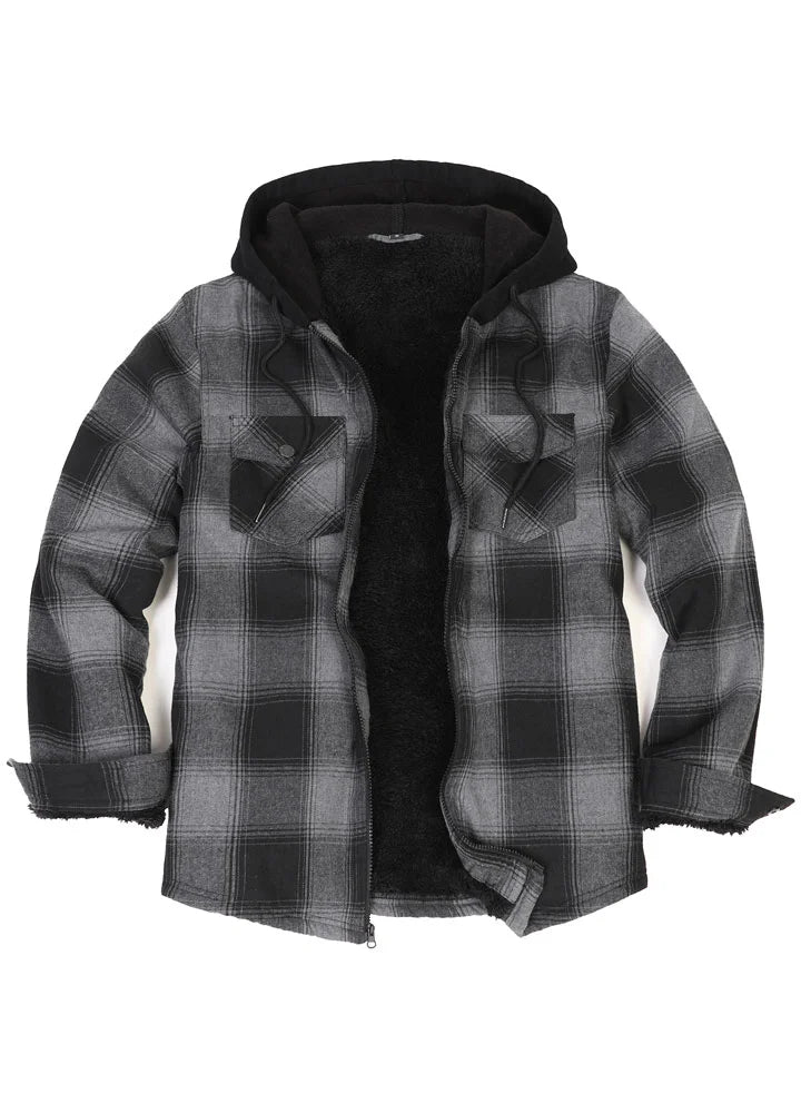 Men's Sherpa Lined Full Zip Up Plaid Flannel Hooded Jacket – FlannelGo