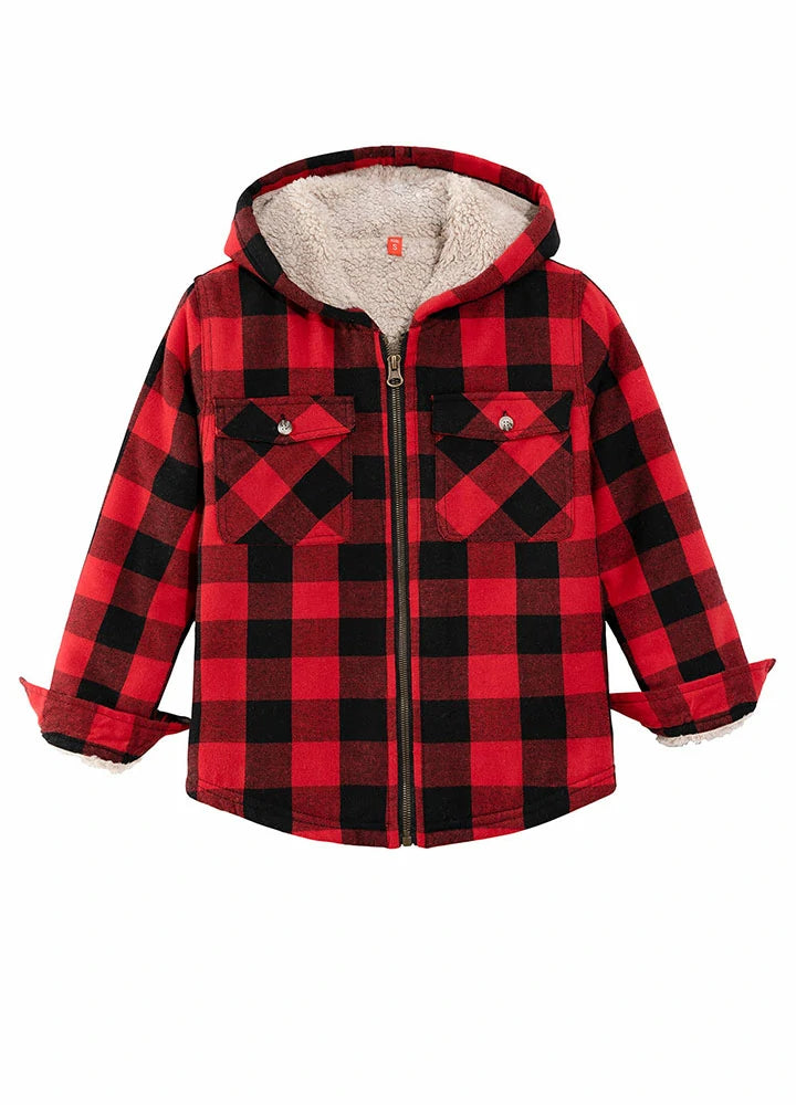 Girls Matching Family Red Hooded Flannel Jacket