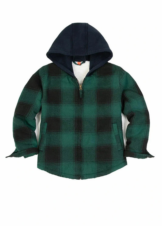 Kids Matching Family Zip Up Green Plaid Flannel Hoodie