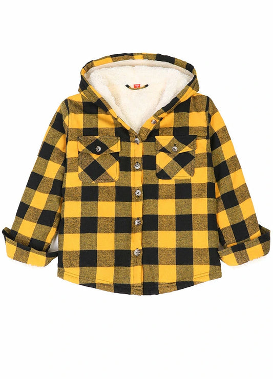 Girls Matching Family Yellow Hooded Plaid Flannel Shirt Jacket