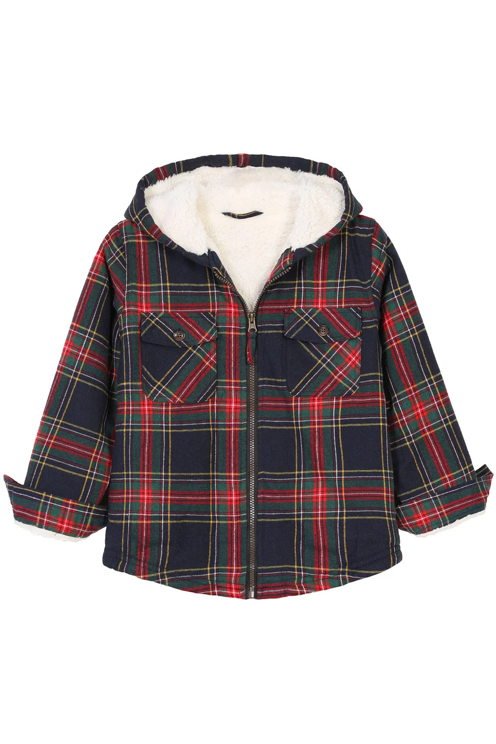 Girls Sherpa Lined Full Zip Plaid Flannel Shirt,Hooded Flannel Jacket