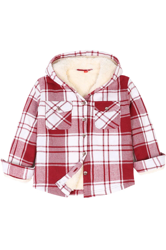 Girls Sherpa Lined Hooded Plaid Flannel Jacket