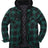 Front view of forest green men's warm thicken plaid hooded flannel shirt jacket