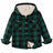 Front view of boys buffalo green hooded shirt jacket for cold weather