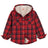 Front view of kids raspberry hooded flannel jacket