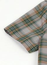 Detail of kids green gray short sleeve shirt with hemmed cuff