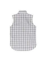 Back view of kid's cloud whisper western snap plaid sleeveless vest