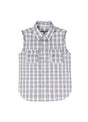 Front view of kid's white western snap plaid vest