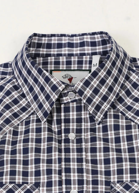 Detail of kids short-sleeve western shirt with collar lapel design