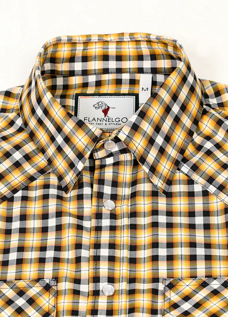 Detail of kids short-sleeve western shirt with snap button front closure