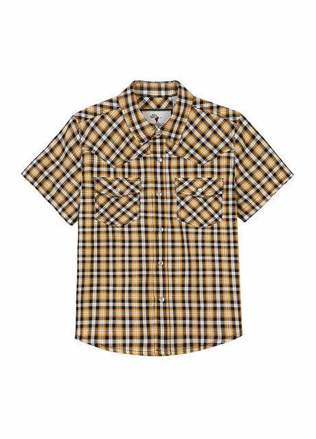 Front view of kids bumblebee short-sleeve western shirt