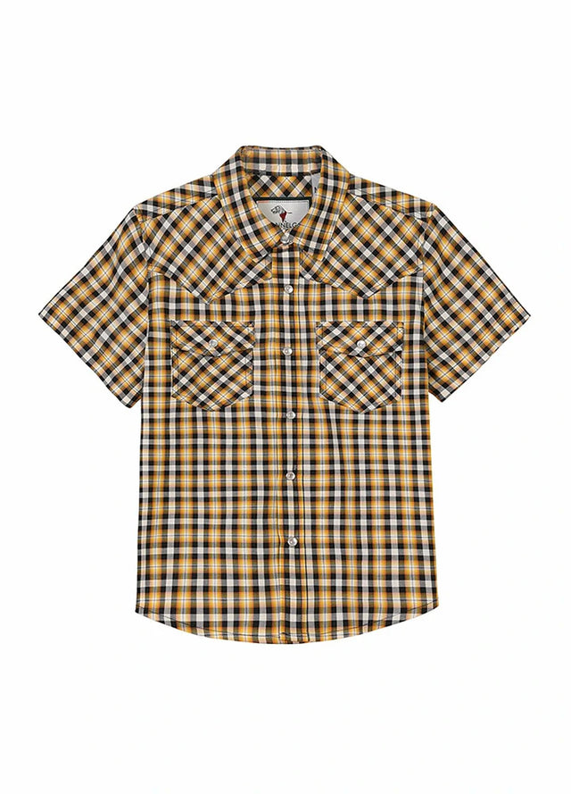 Front view of kids bumblebee short-sleeve western shirt