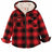 Front view of red black toddler plaid flannel shacket