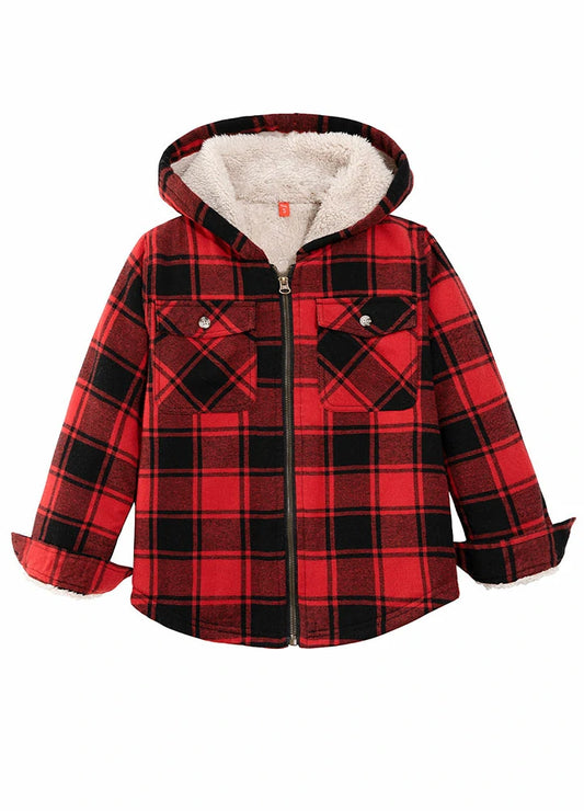 Boys Matching Family Red Hooded Flannel Jacket