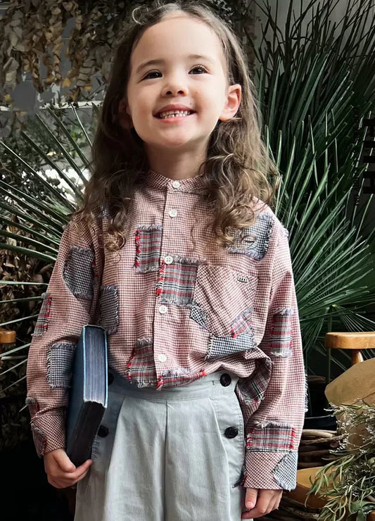 Toddler Fine Plaid Patchwork Long-Sleeve flannel shirt