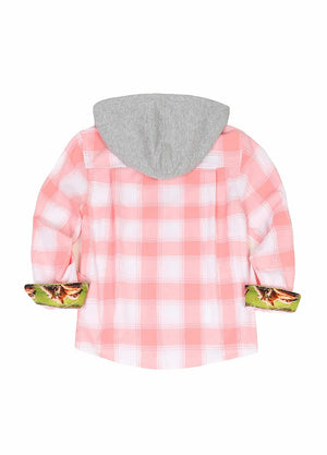 Back view of kid's wildlife adventure single layer hooded shirt