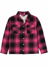 Front view of kids pink flannel shacket