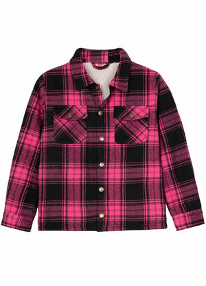 Front view of kids pink flannel shacket