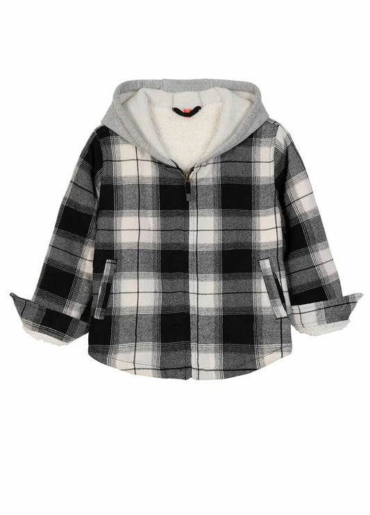 Kids Matching Family Zip Up Black White Plaid Flannel Hoodie